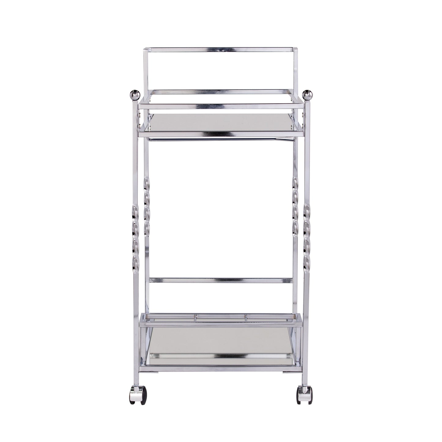 Silver Metal And Mirrored Glass Bar Cart With Wine Storage