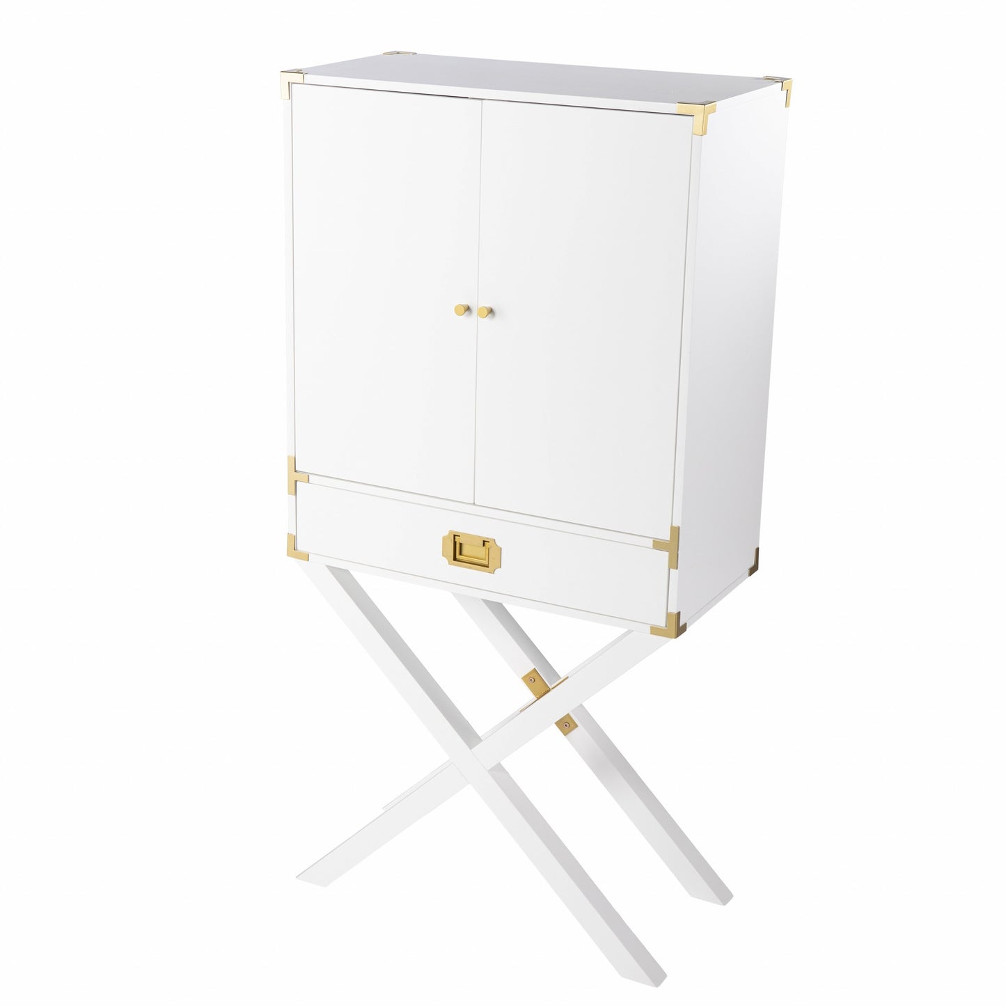 Campaign White and Gold Tall Bar Cabinet