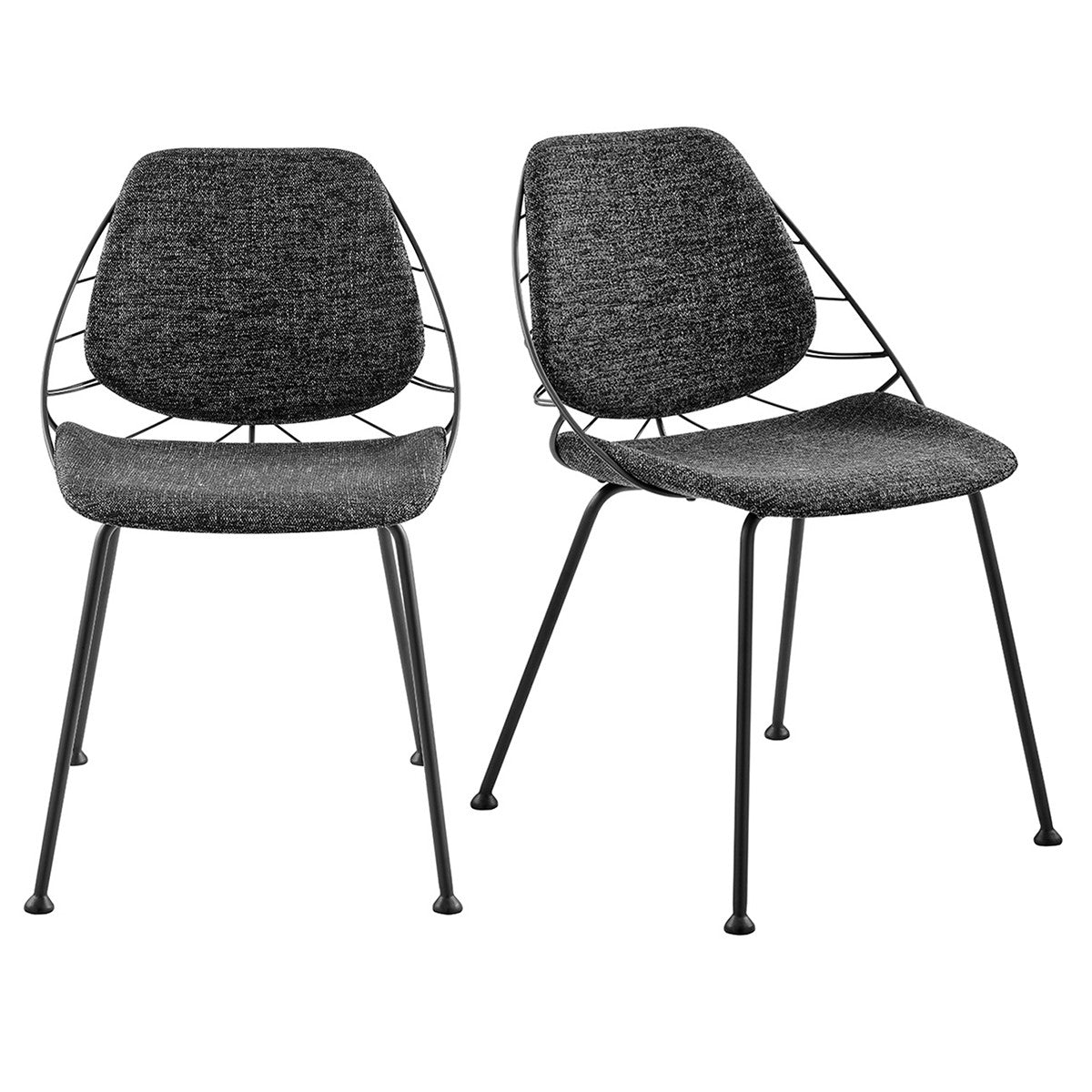 Set of Two Leaf Dark Gray Fabric and Black Dining Chairs