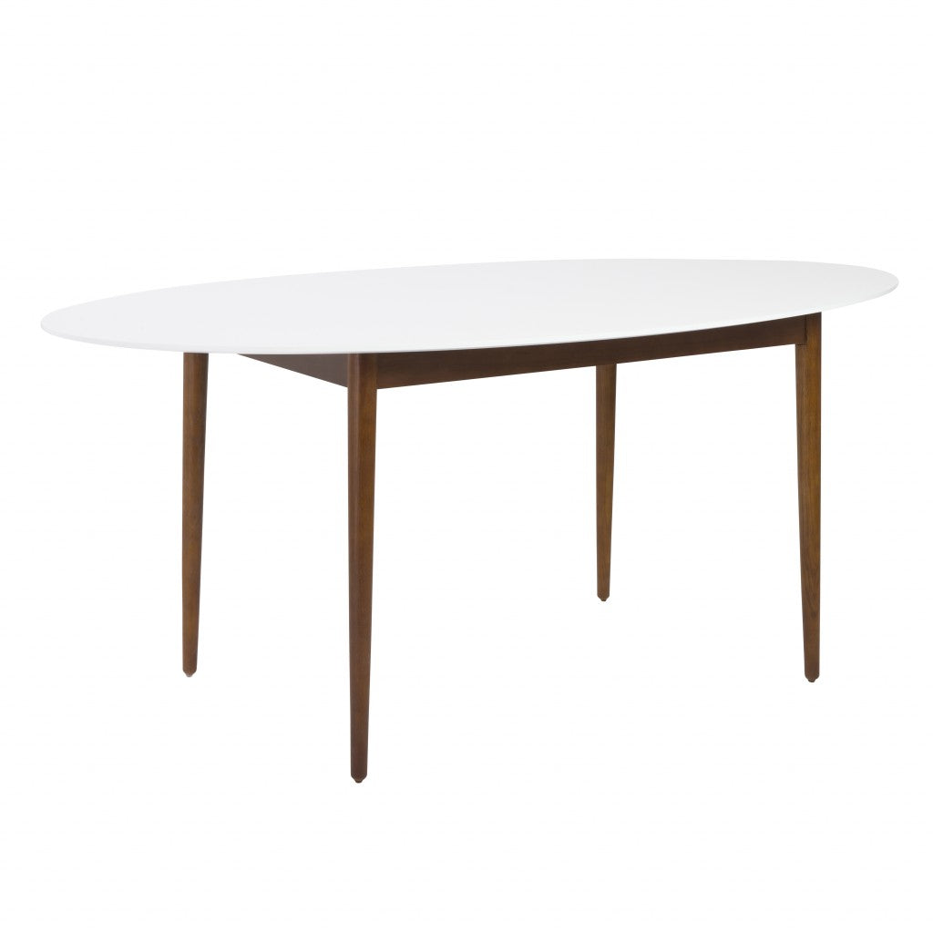 63" White And Brown Oval Dining Table