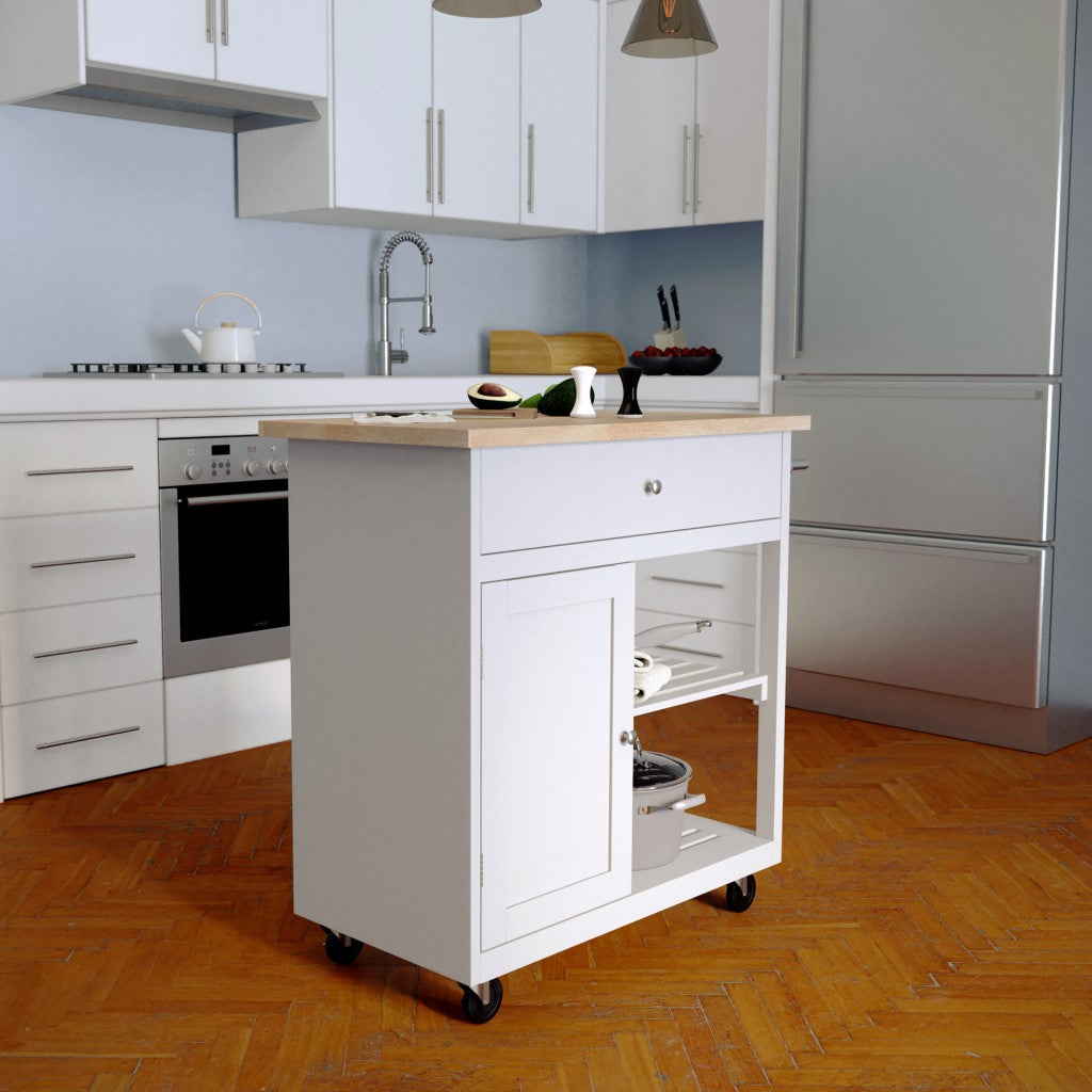 Gray and Natural 35" Rolling Kitchen Island With Storage