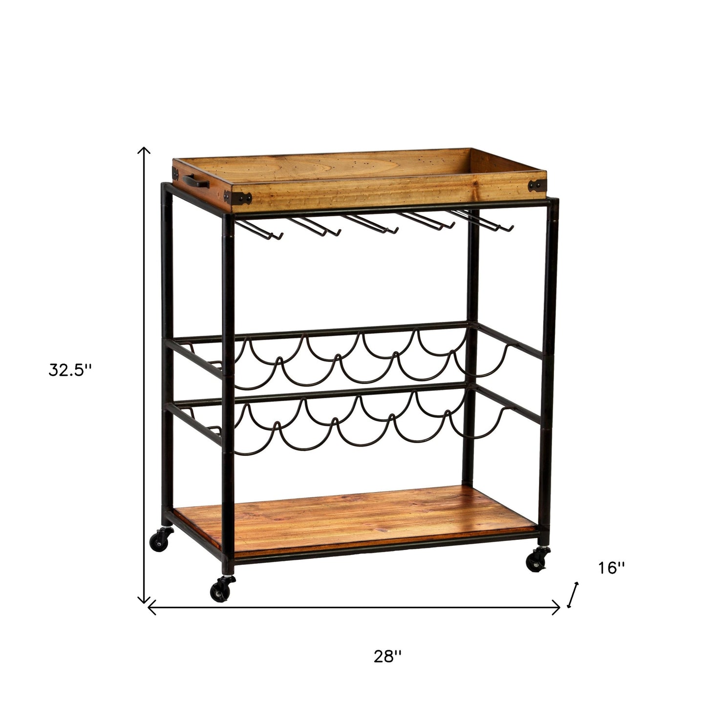 Brown and Black Metal Bar Cart With Wine Storage