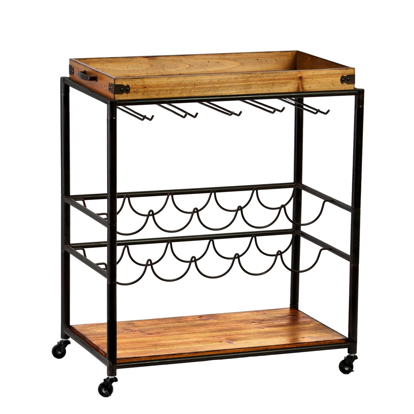 Brown and Black Metal Bar Cart With Wine Storage