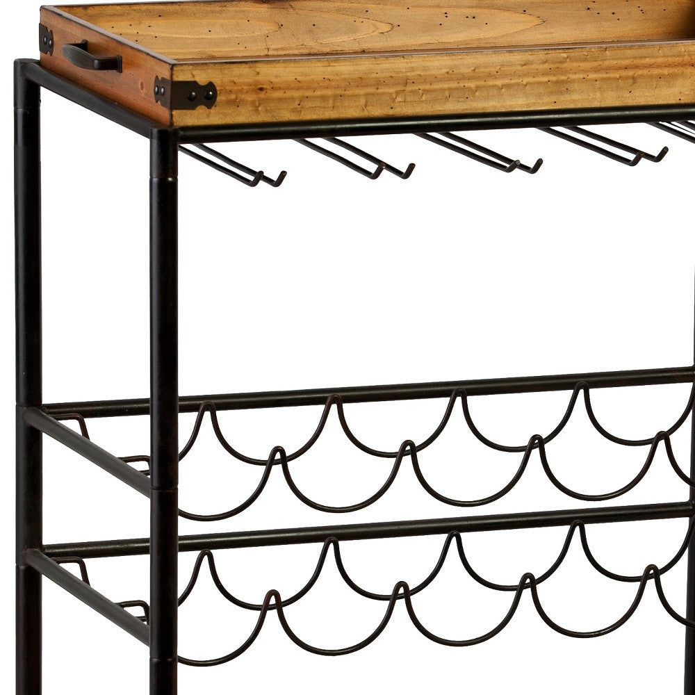 Brown and Black Metal Bar Cart With Wine Storage