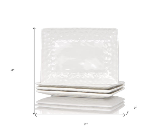 White Six Piece Rectangle Pebbled Porcelain Service For Six Dinner Plate Set