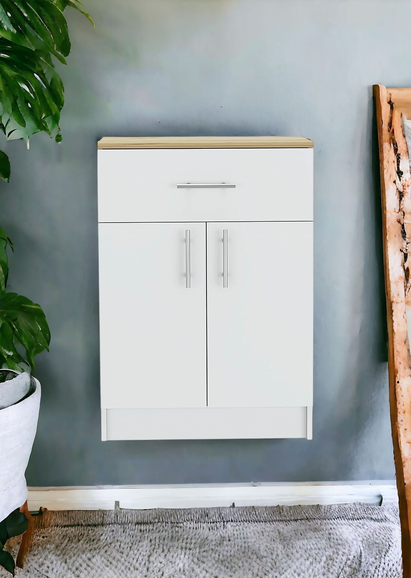 34" Light Oak and White Pantry Cabinet