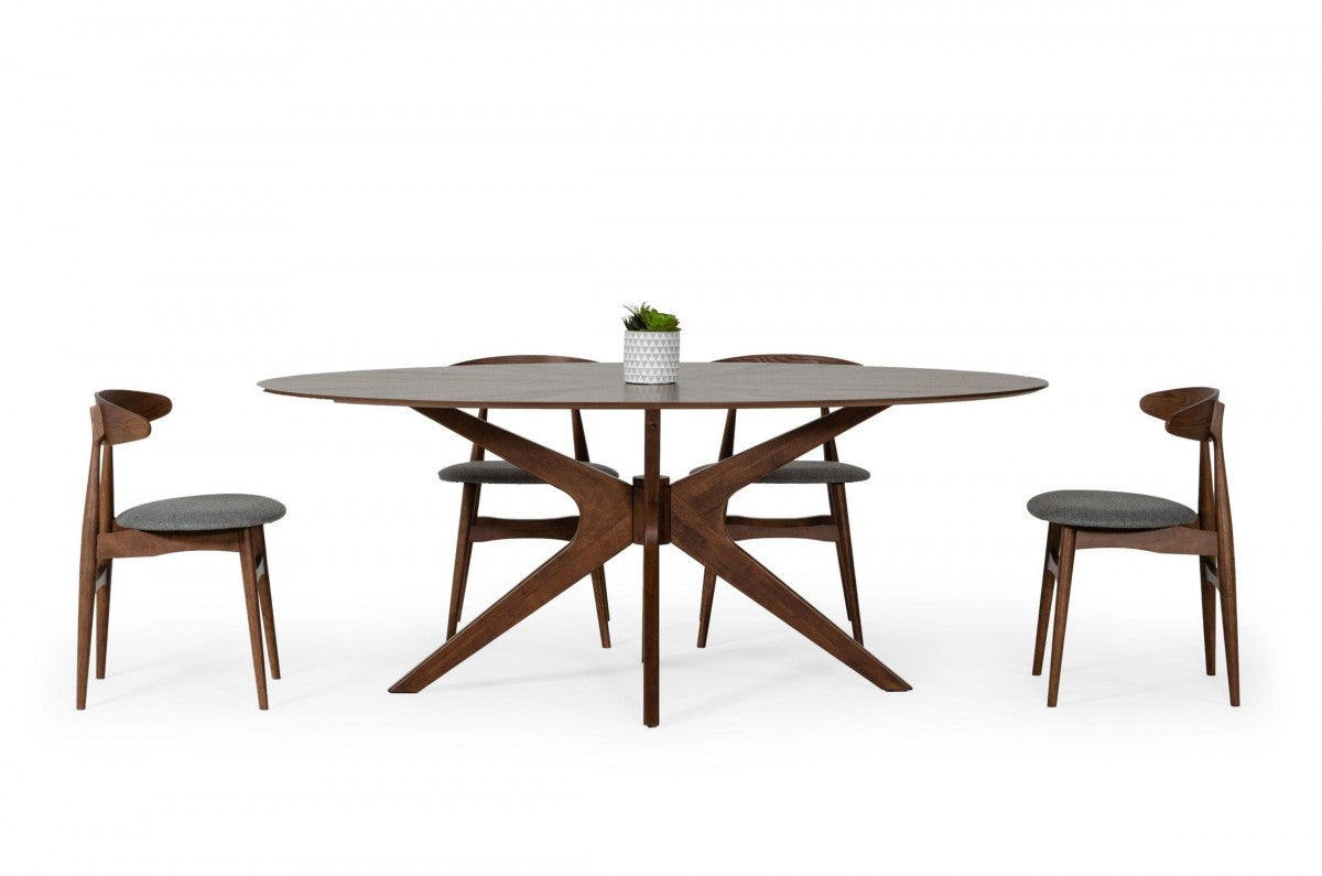 75" Walnut Finish Oval Wood Dining Table