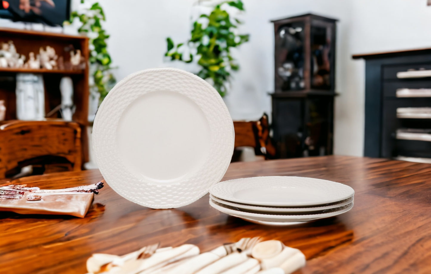 White Four Piece Round Weave Stoneware Service For Four Salad Plate Set