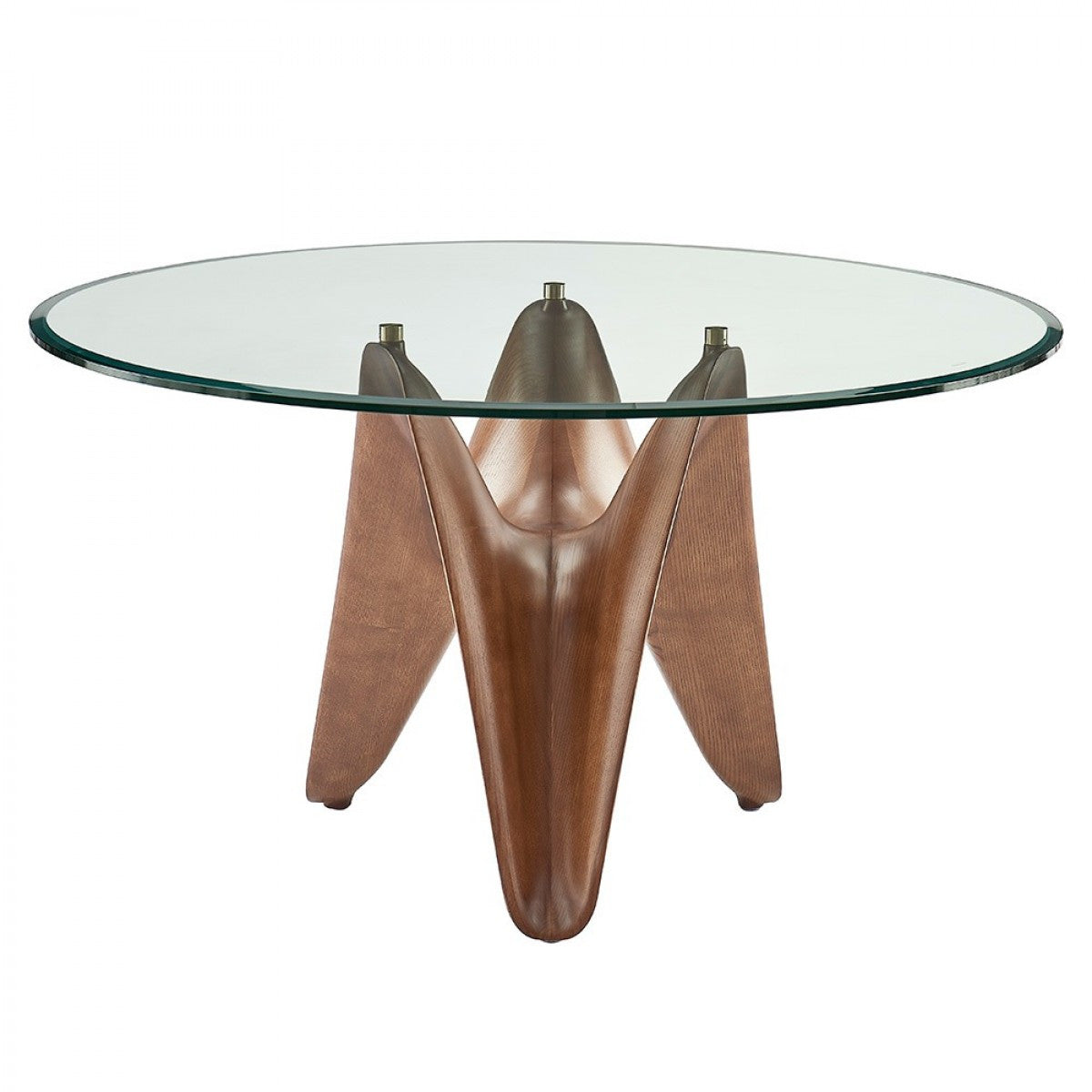 59" Clear And Walnut Rounded Glass And Solid Manufactured Wood Dining Table