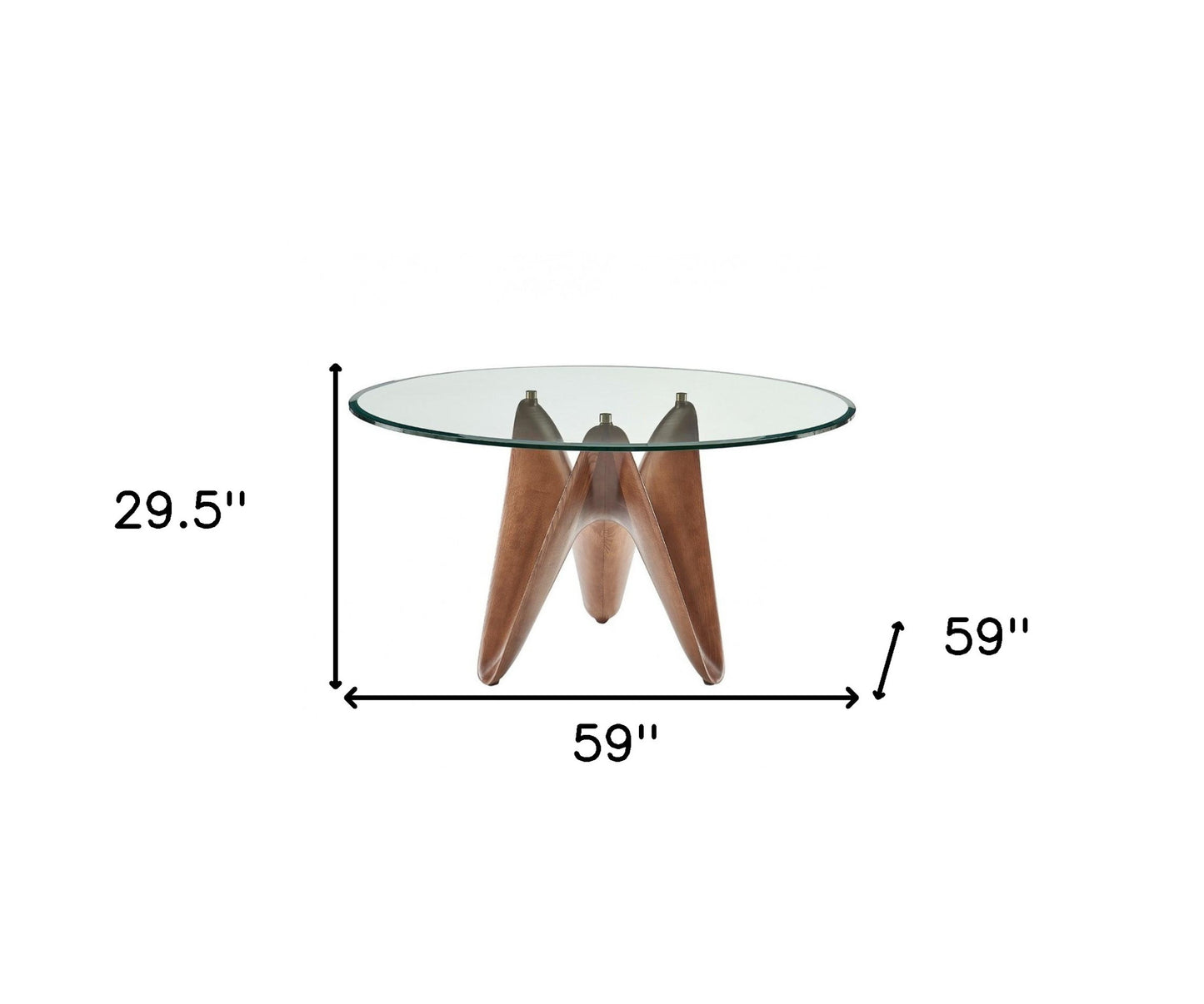 59" Clear And Walnut Rounded Glass And Solid Manufactured Wood Dining Table