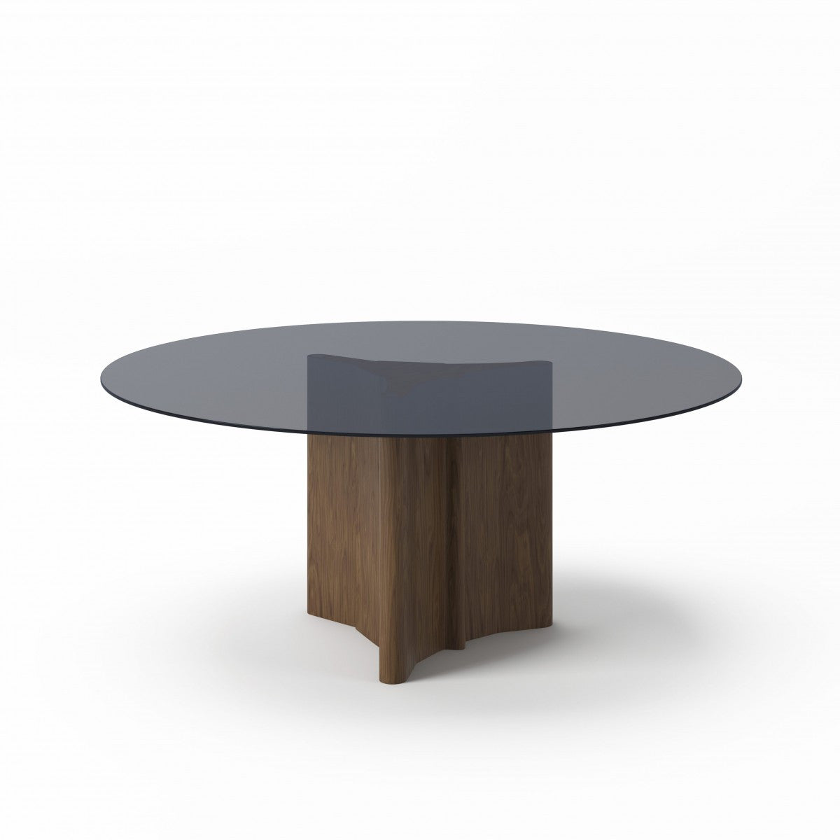 71" Smoked And Walnut Rounded Glass And Solid Manufactured Wood Dining Table