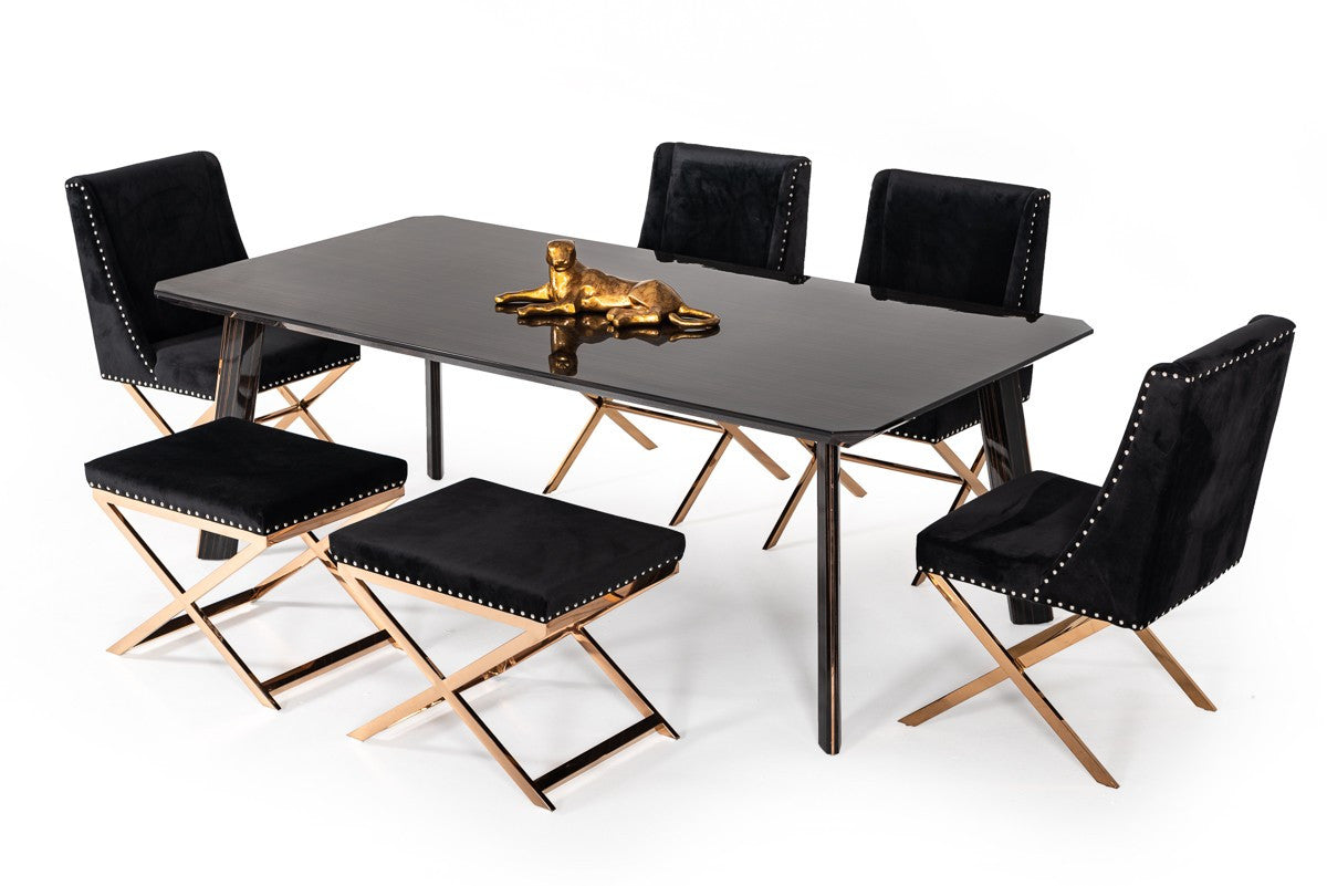 87" Black And Rose Gold Rectangular Dining Table