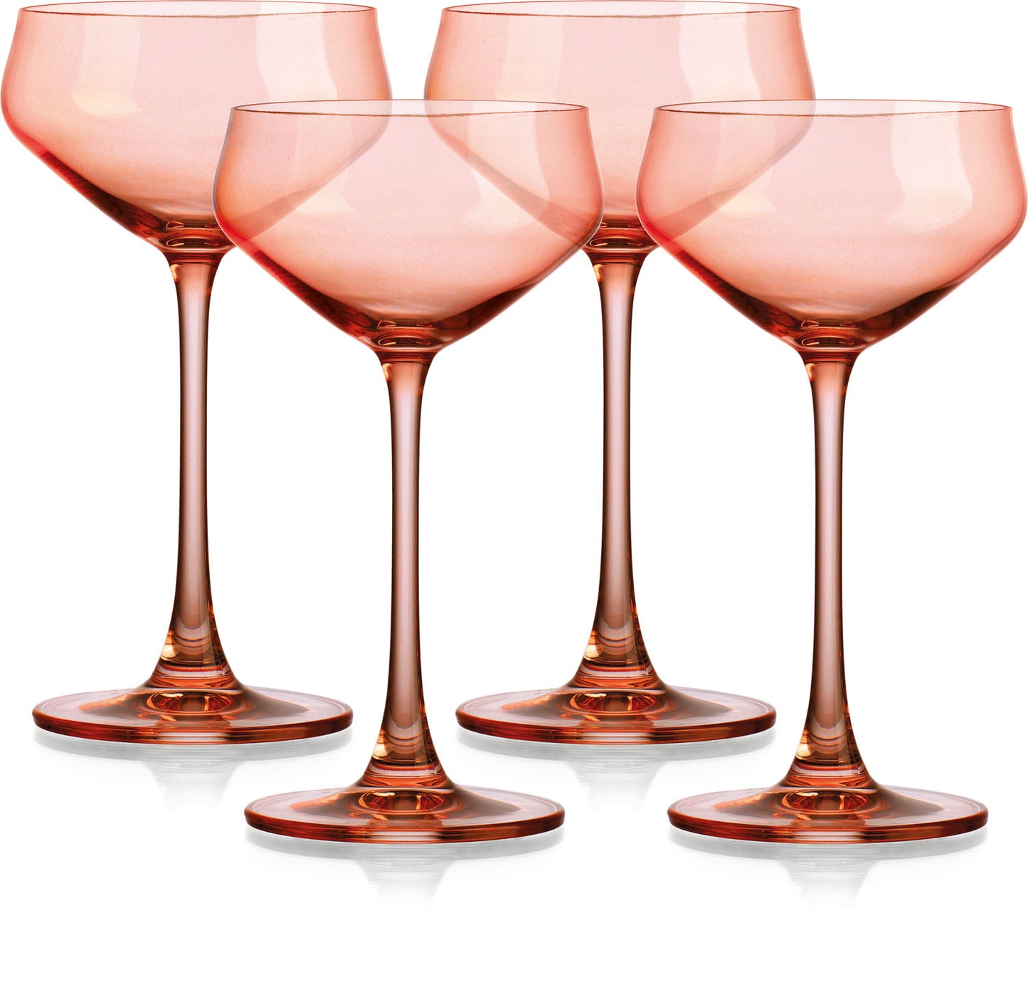 Set of Four Translucent Blush Coral Coupe Glasses