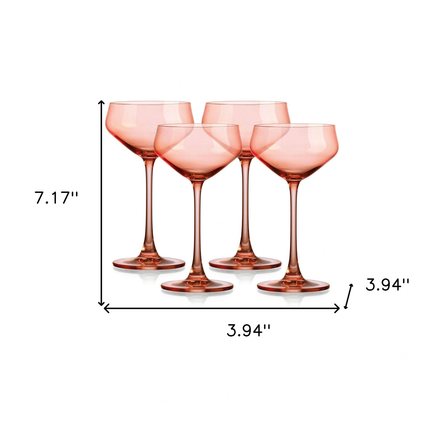 Set of Four Translucent Blush Coral Coupe Glasses