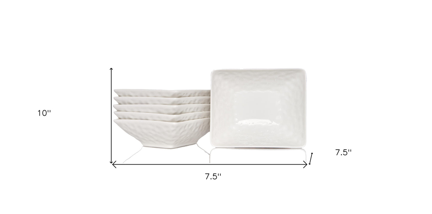 White Six Piece Pebbled Porcelain Service For Six Bowl Set