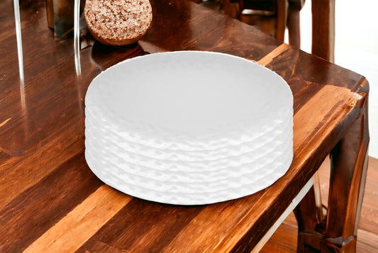 White Six Piece Round Pebbled Porcelain Service For Six Dinner Plate Set