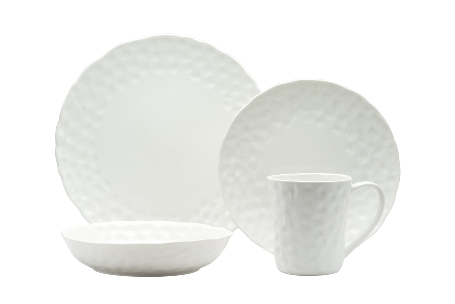 White Six Piece Round Pebbled Porcelain Service For Six Dinner Plate Set