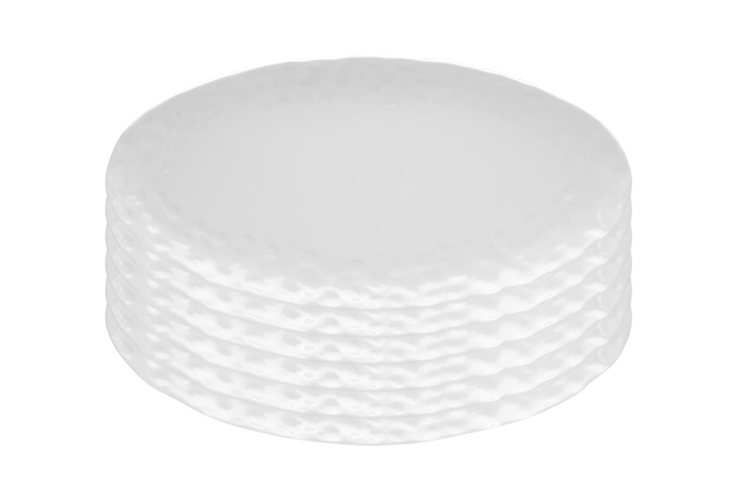 White Six Piece Round Pebbled Porcelain Service For Six Dinner Plate Set