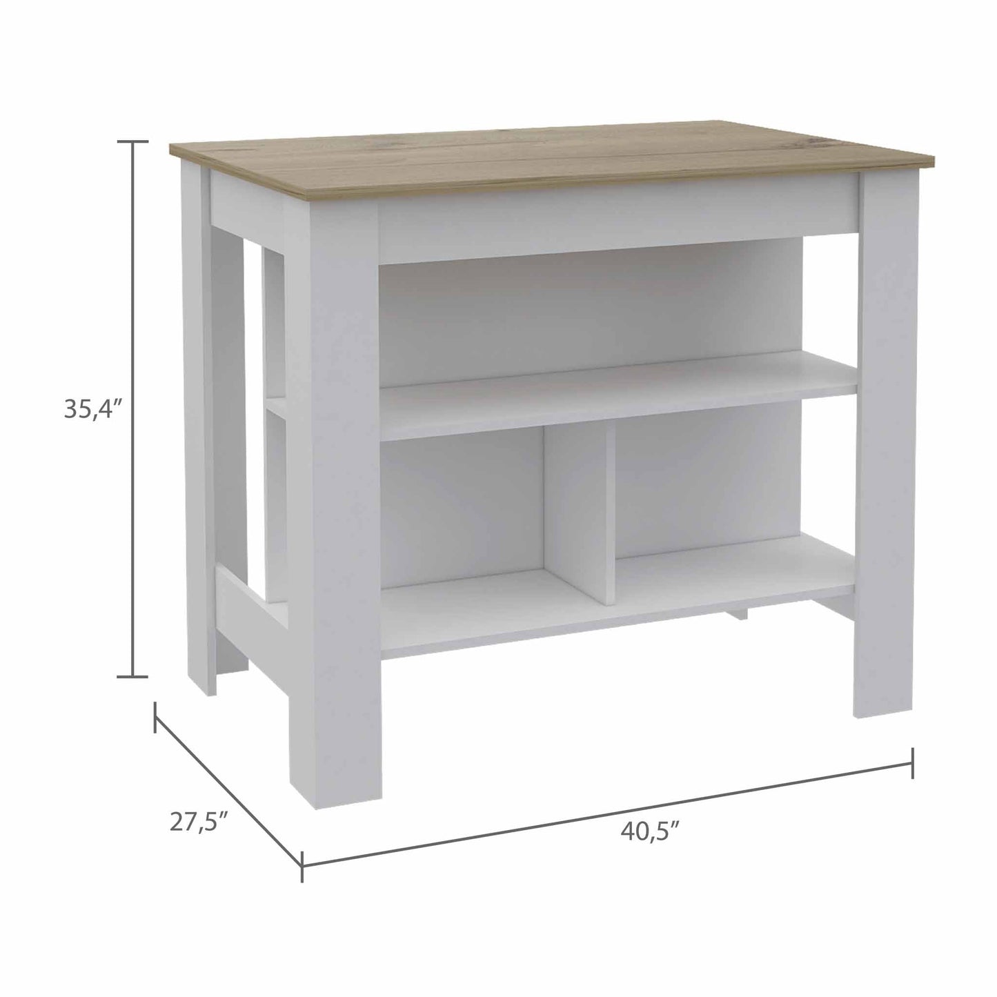 Light Oak and White Kitchen Island with Three Storage Shelves