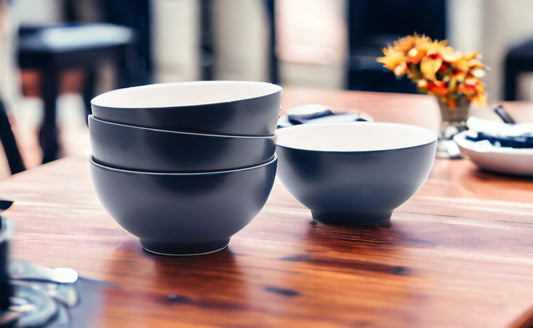 Blue and White Four Piece Porcelain Service For Four Bowl Set