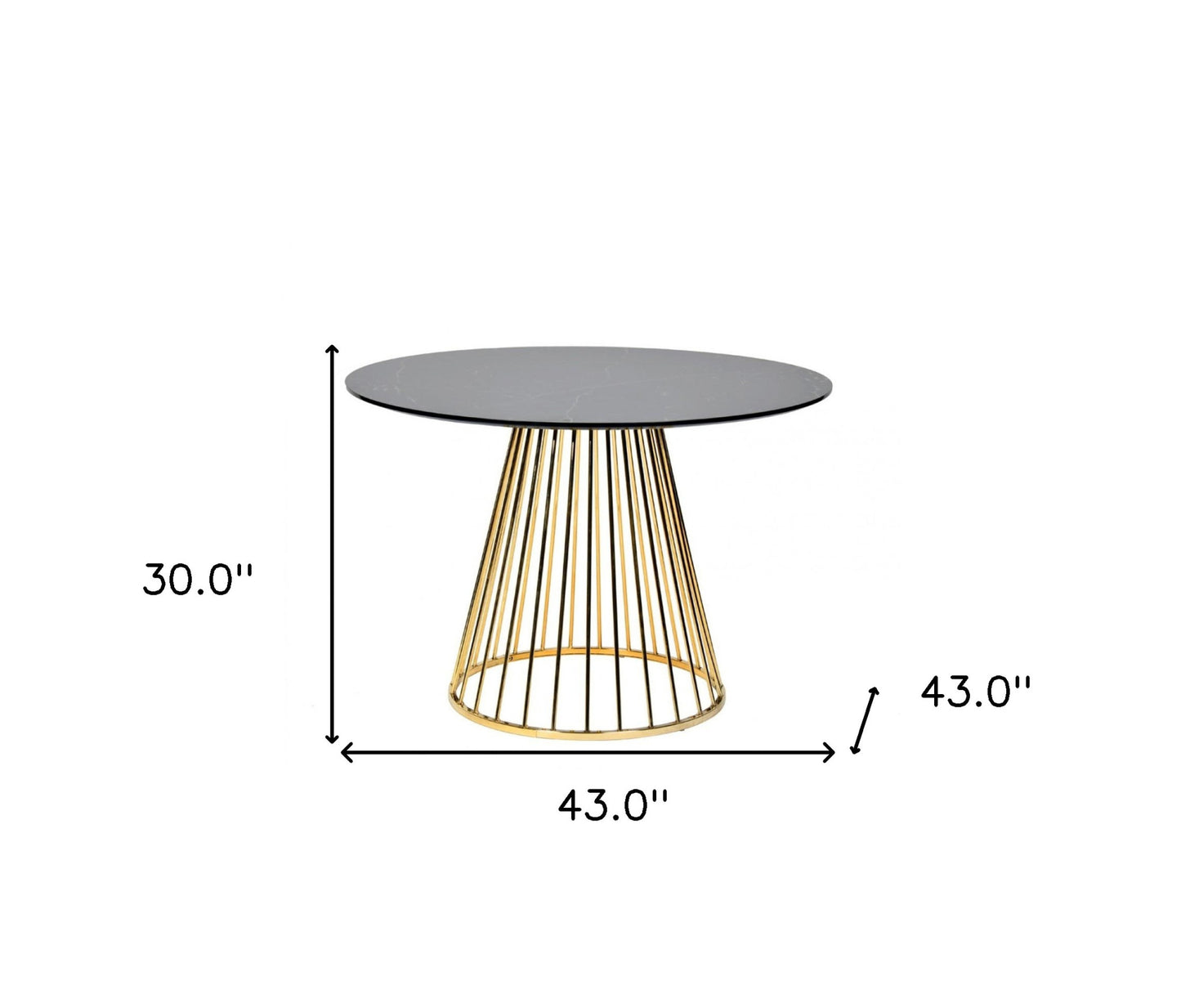 43" Black And Gold Rounded Manufactured Wood And Stainless Steel Dining Table