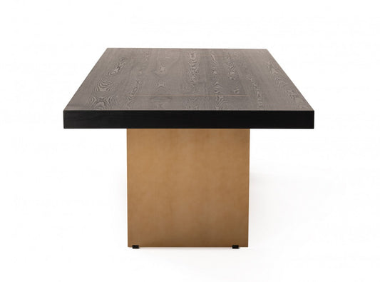 95" Dark Brown And Brass Rectangular Manufactured Wood And Metal Dining Table