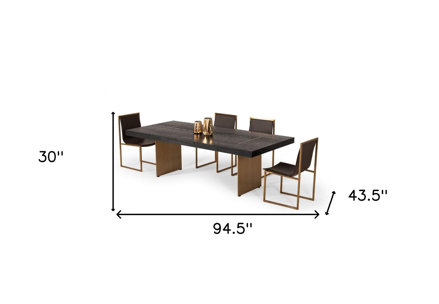 95" Dark Brown And Brass Rectangular Manufactured Wood And Metal Dining Table