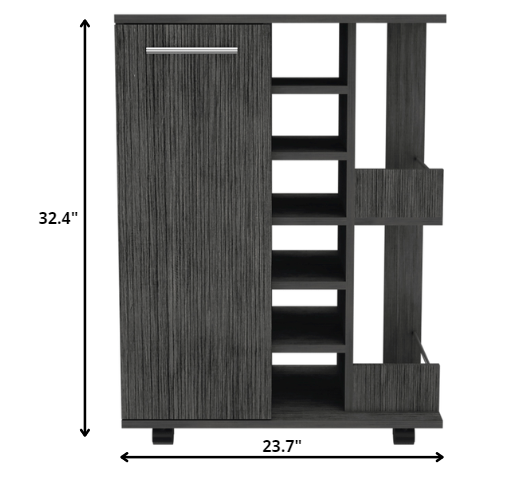 Gray Rolling Bar Cart With Wine Storage