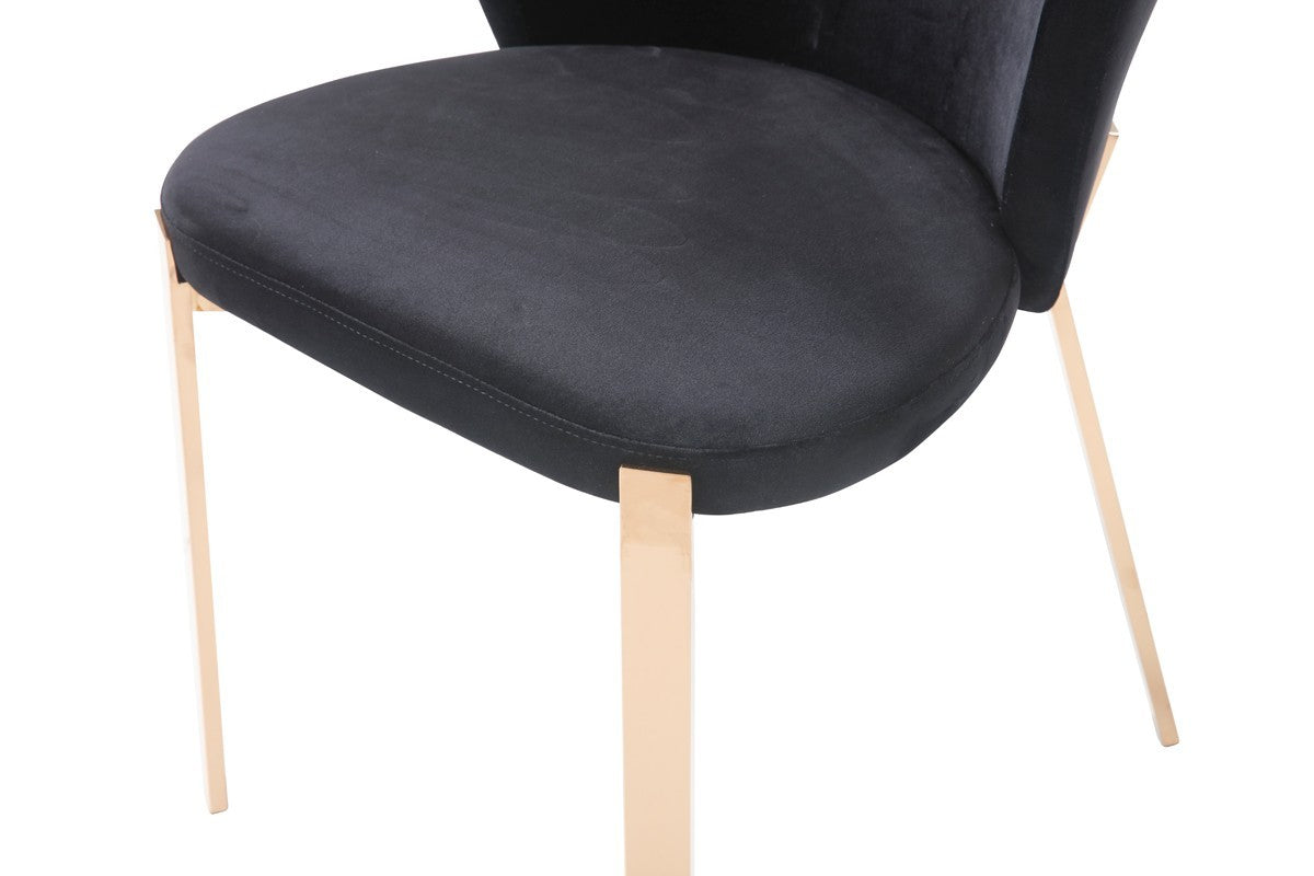 Set of Two Black Velvet Rosegold Dining Chairs