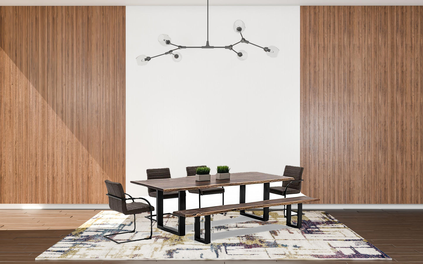 102" Acacia And Black Rectangular Solid Wood And Metal Dining Table