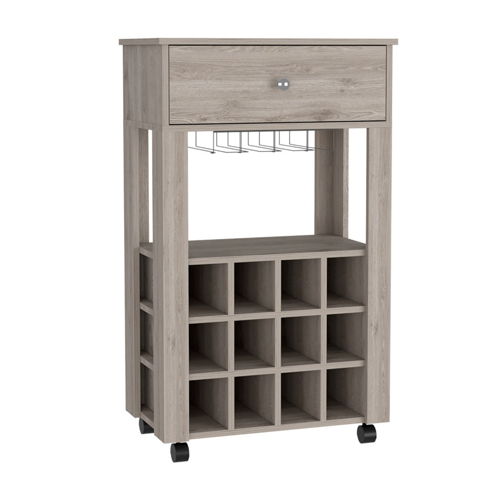 Light Gray Rolling Bar Cart With Wine Storage