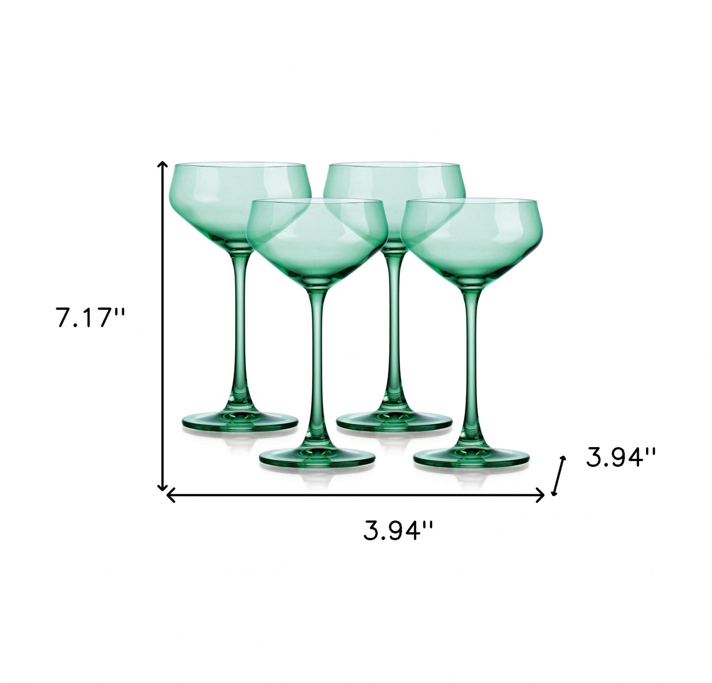 Set of Four Translucent Pale Green Coupe Glasses