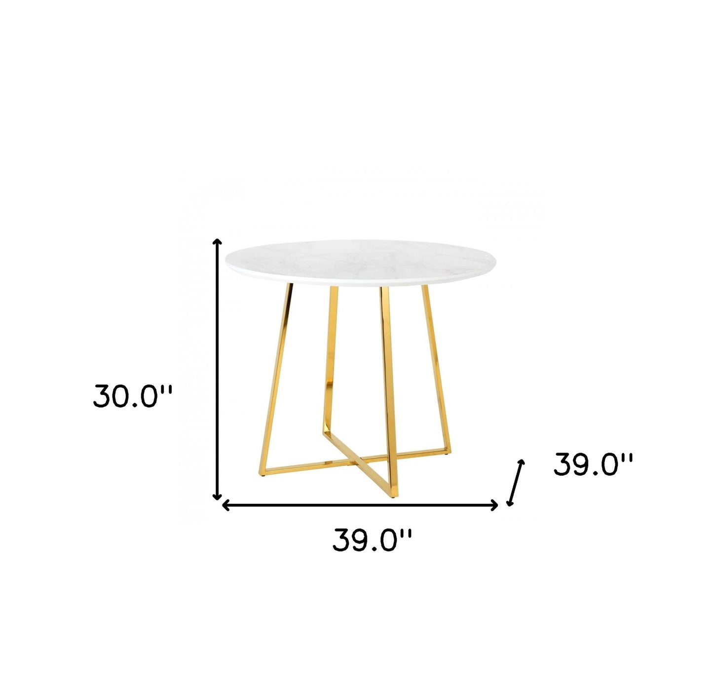 39" White Faux Marble and Gold Round Dining Table