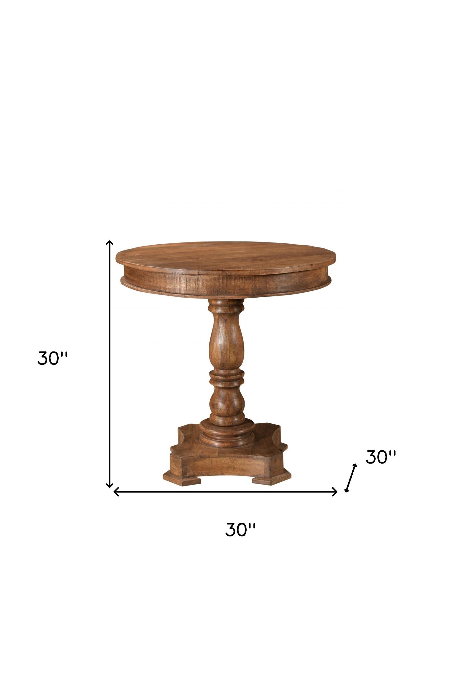 30" Natural Brown Solid Wood Round Pedestal Bistro Dining Table