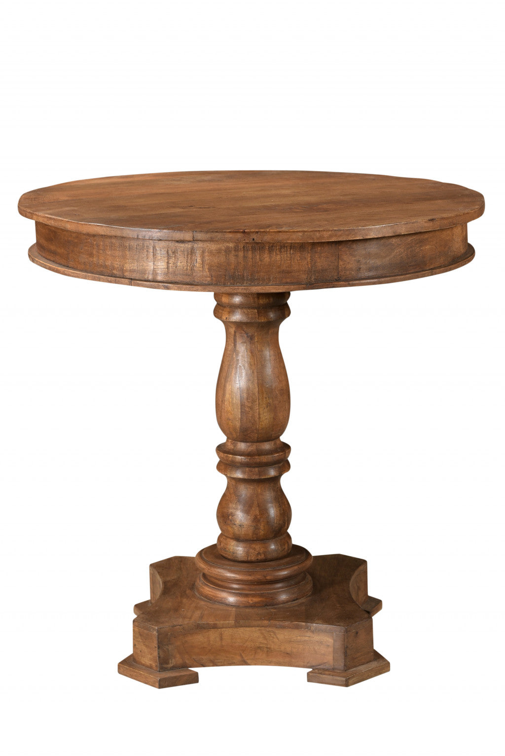 30" Natural Brown Solid Wood Round Pedestal Bistro Dining Table