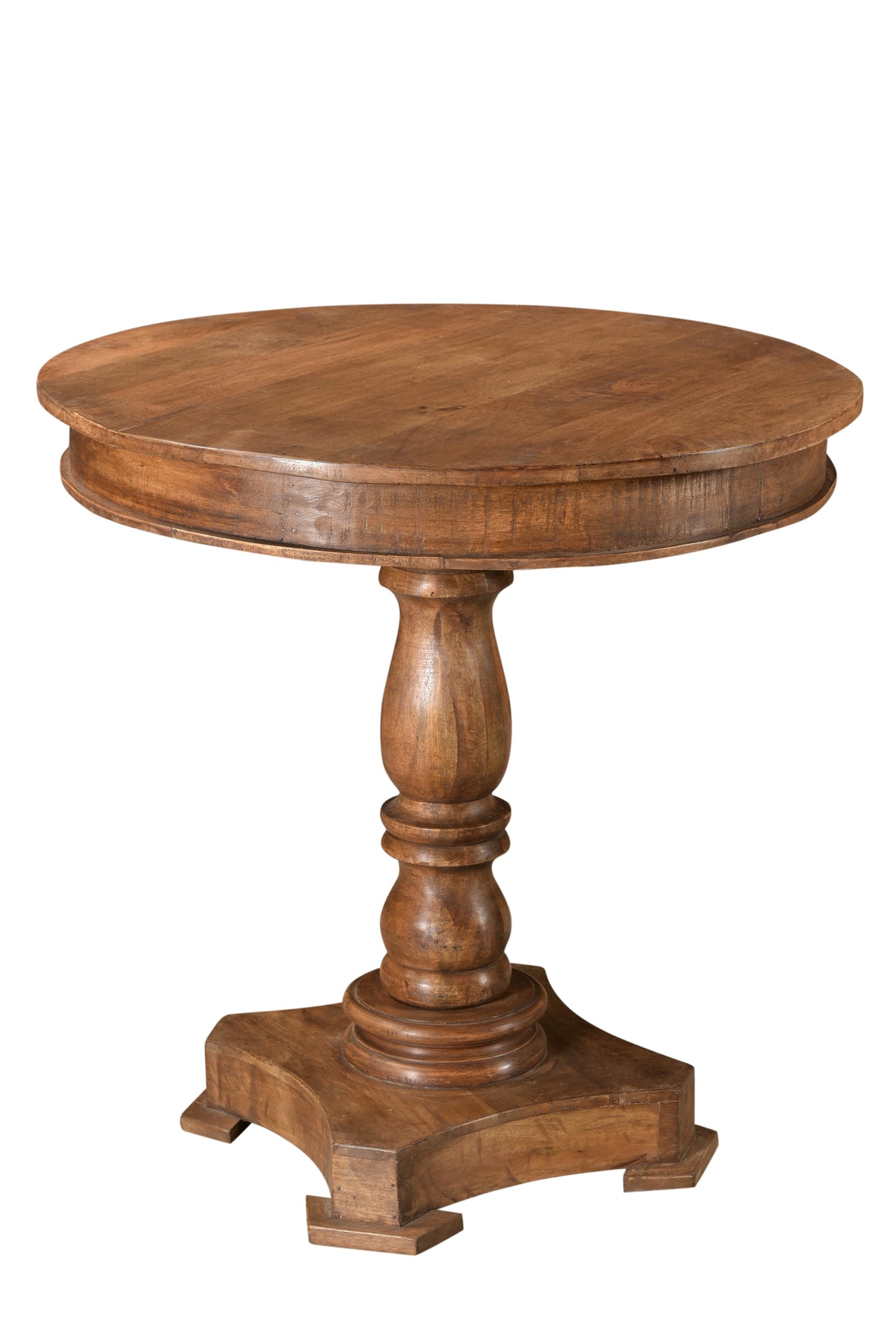 30" Natural Brown Solid Wood Round Pedestal Bistro Dining Table