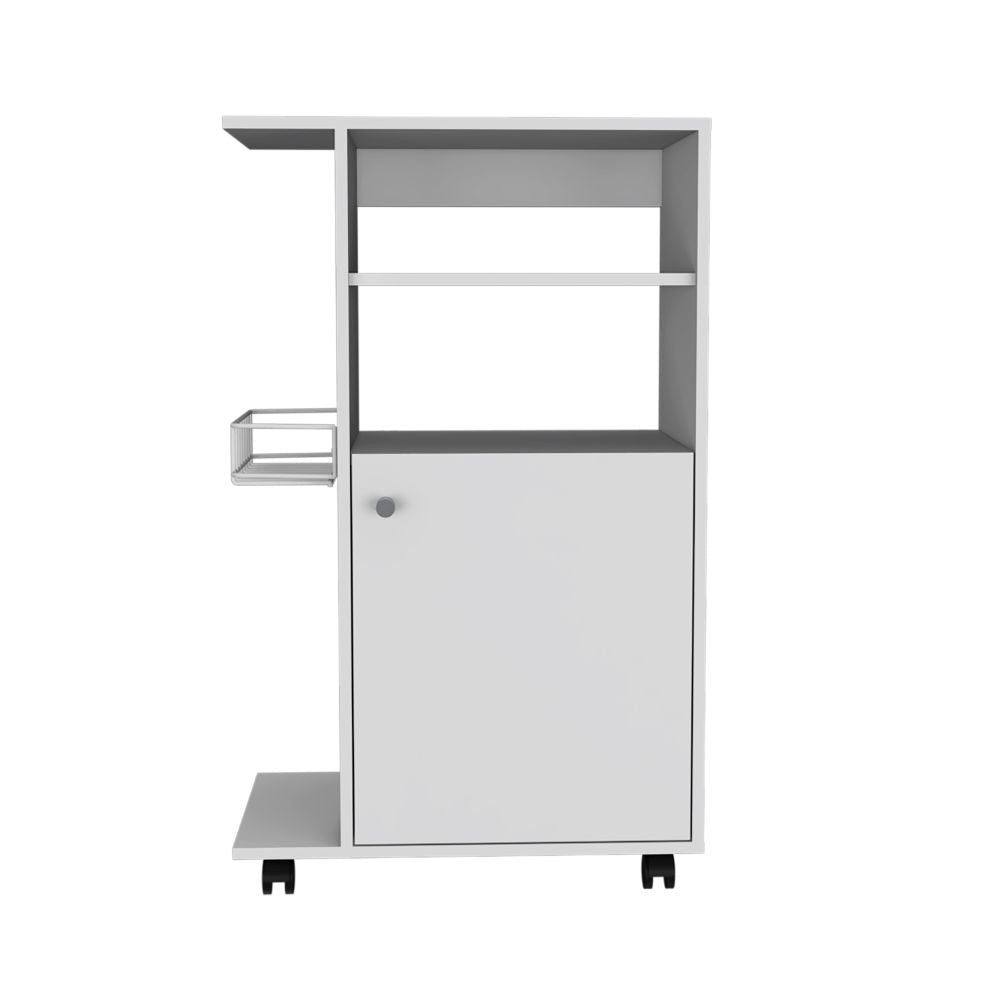 Contemporary White Rolling Kitchen Cart