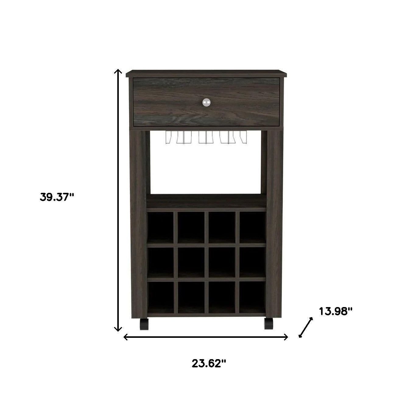 Espresso Rolling Bar Cart With Wine Storage