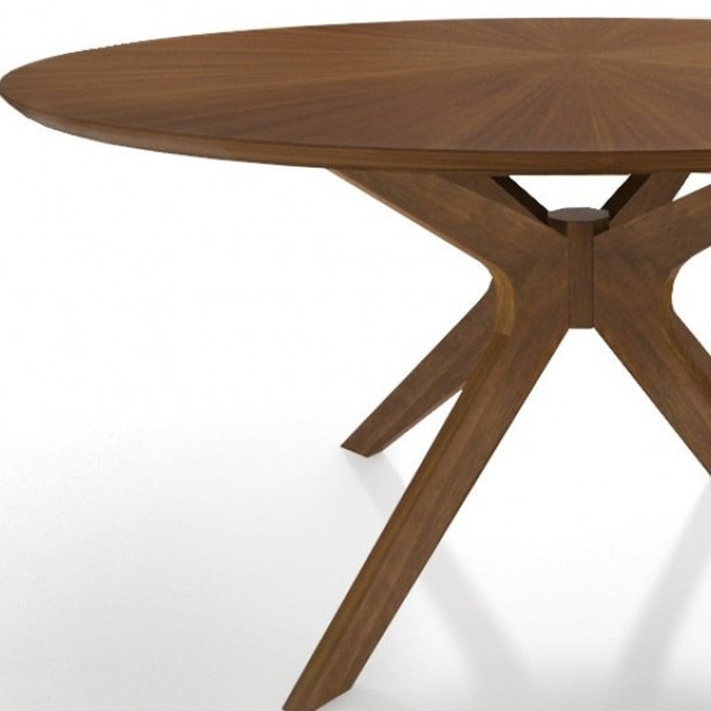 47" Walnut Round Sunburst Veneer Top Dining Table