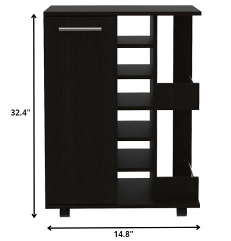 Black Rolling Bar Cart With Wine Storage