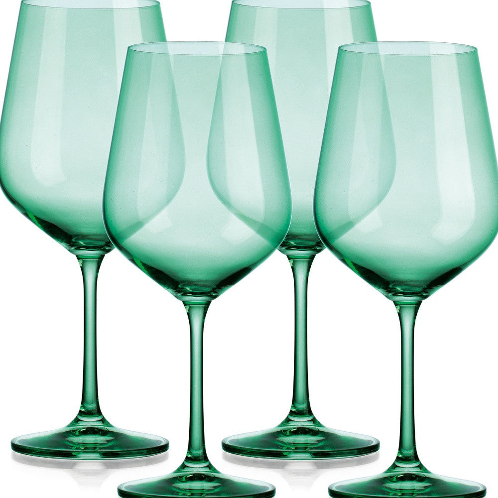 Set of Four Translucent Pale Green Large Wine Glasses