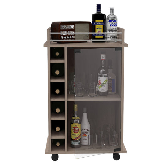 Light Gray Rolling Bar Cart With Wine Storage