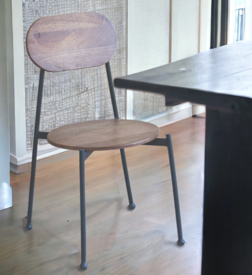 Set of Two Brown And Black Wood and Metal Dining Chairs