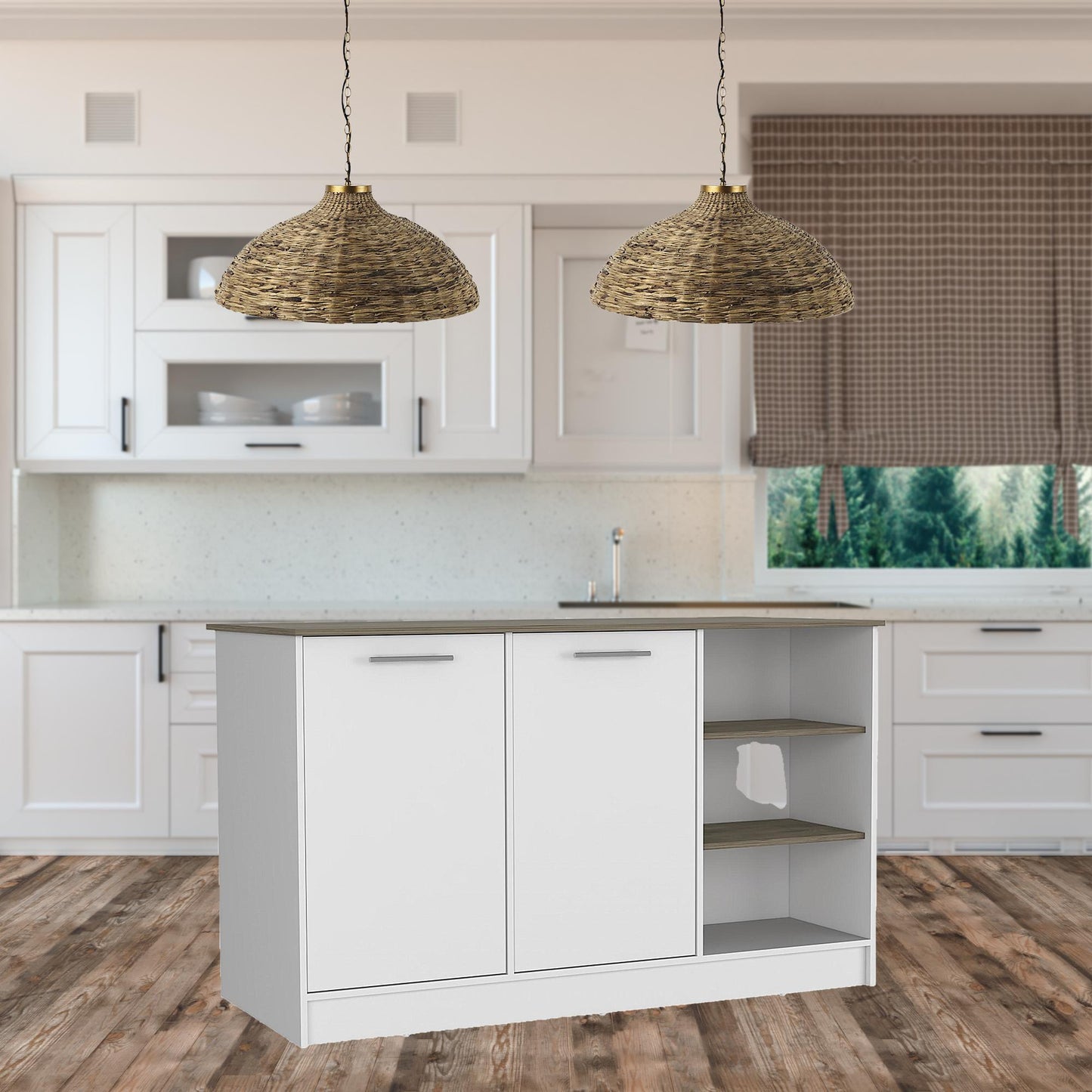 Sleek and Modern White and Dark Brown Kitchen Island