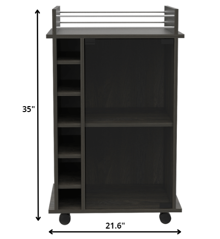 Espresso Rolling Bar Cart With Wine Storage