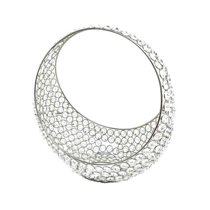 13" Silver and Faux Crystal Bling Ring Basket