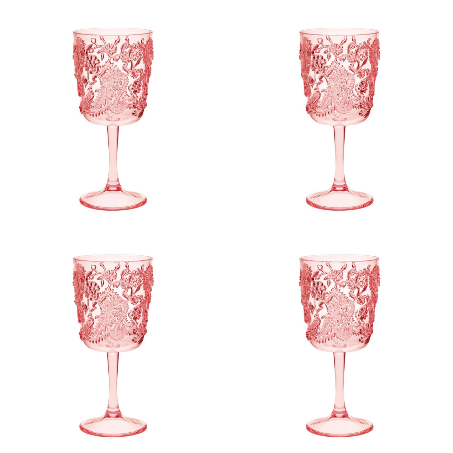 Set of Four Pink Paisley Acrylic Stemmed All Purpose Wine Glass