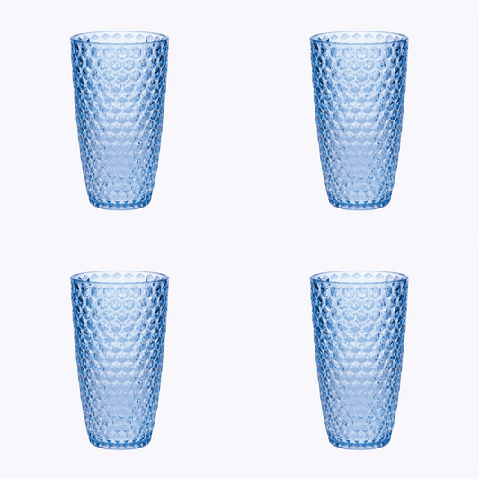 Set of Four Blue Geometric Acrylic Stemless Highball Glass