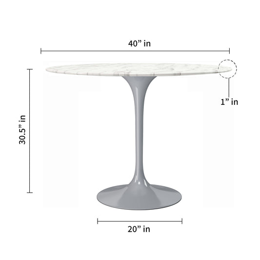 40" White And Gray Marble And Metal Dining Table