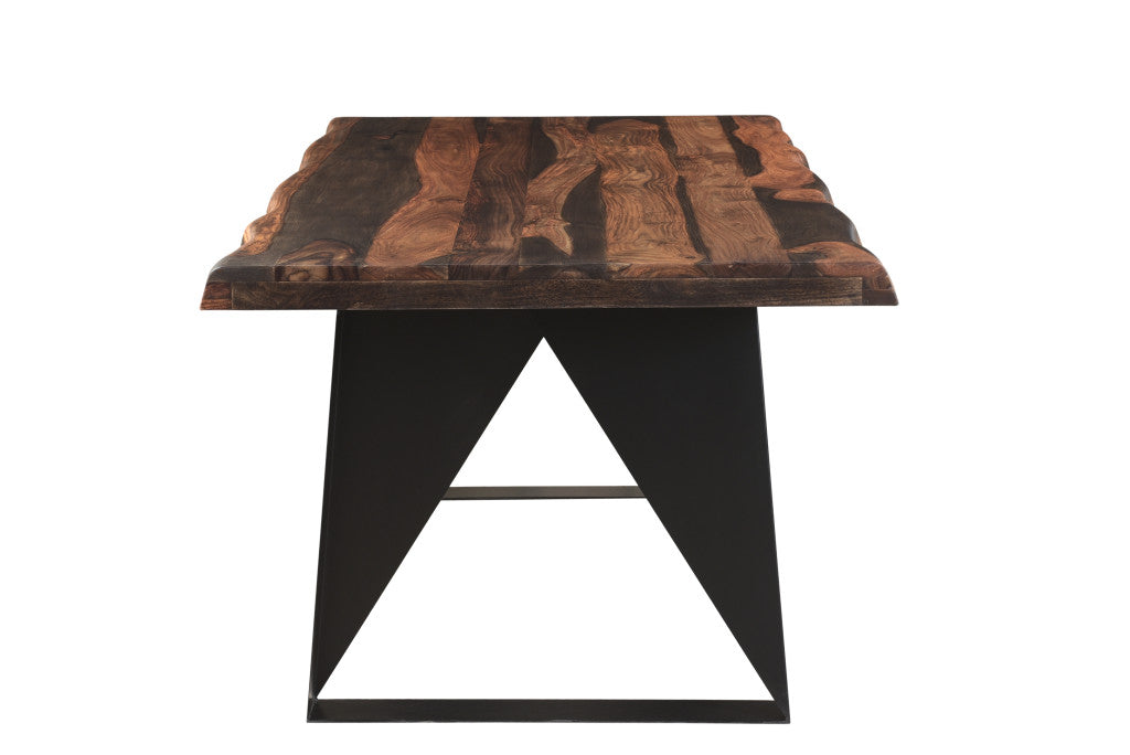 80" Dark Brown And Black Solid Wood And Metal Dining Table